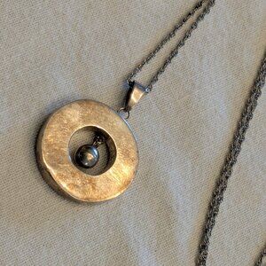 Vintage Taxco Mexico 925 Sterling Silver Modernist Orb Circle Pendant Necklace